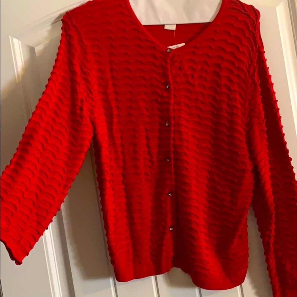 Red cardigan